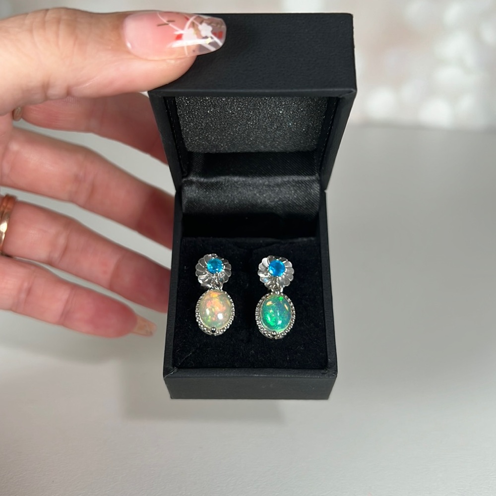 RARITIES Carol Brodie Ethiopian Opal & London Blue Topaz Sterling Earrings